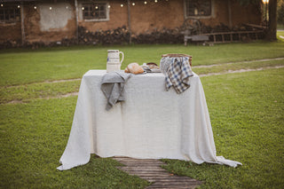 Linen Tea Towels Set of 2 In Blue Gray Gingham Checks TT50x70 Old Linen Mill