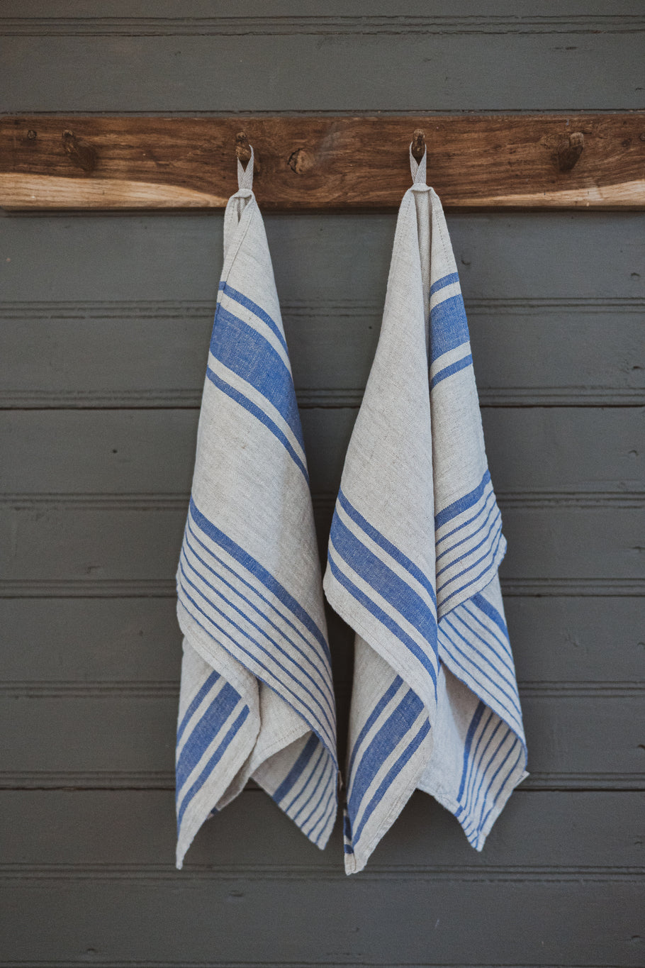 Linen Tea Towels – Set of 2 in Blue Stripes TT50x70 Old Linen Mill