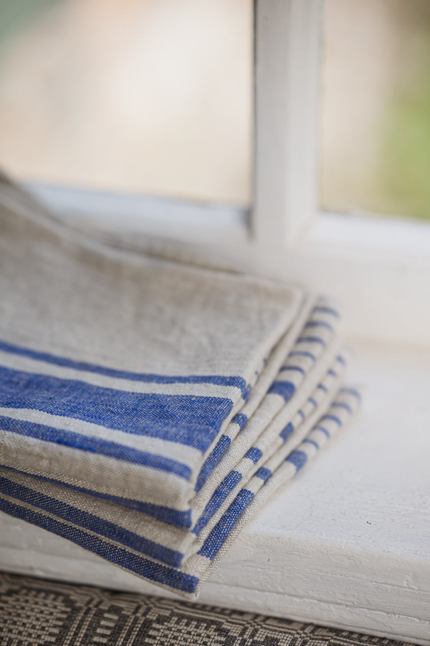 Linen Tea Towels – Set of 2 in Blue Stripes TT50x70 Old Linen Mill