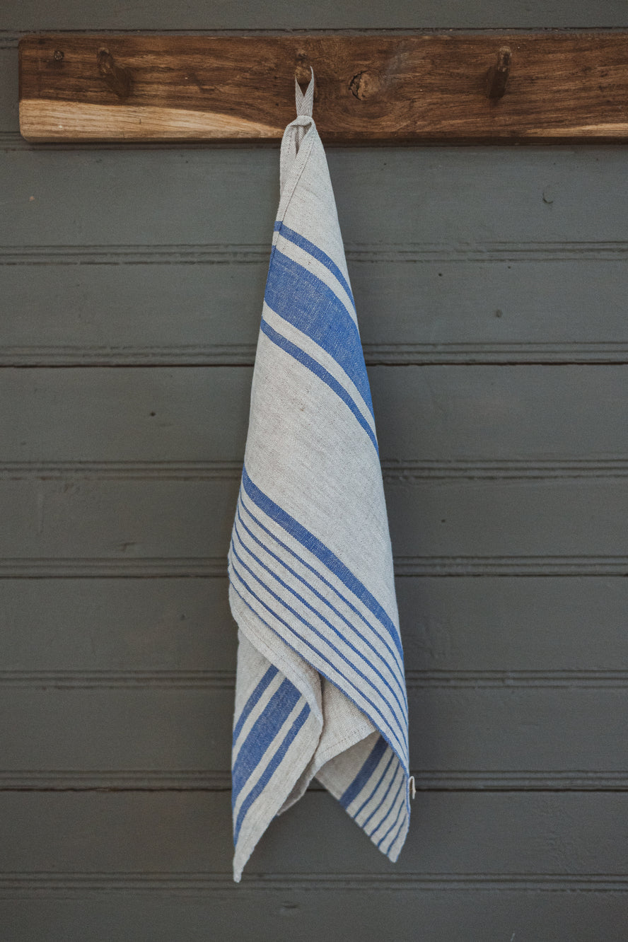 Linen Tea Towels – Set of 2 in Blue Stripes TT50x70 Old Linen Mill