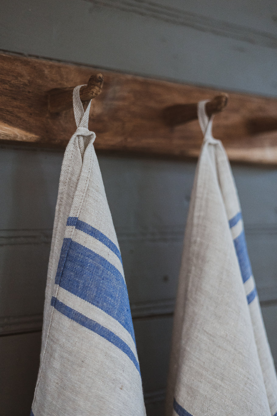 Linen Tea Towels – Set of 2 in Blue Stripes TT50x70 Old Linen Mill