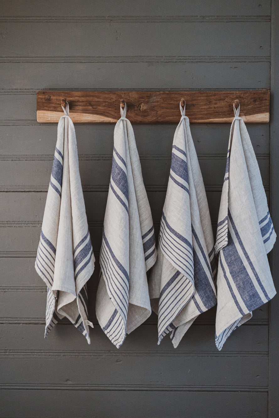 Linen Tea Towels – Set of 2 in Dark Blue Stripes TT50x70 Old Linen Mill