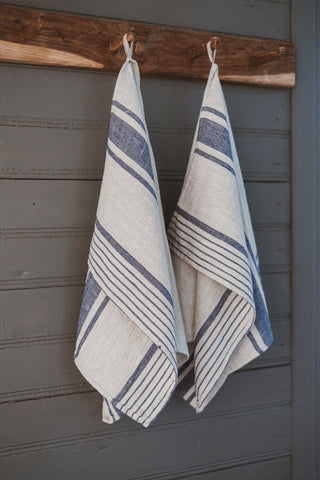 Linen Tea Towels – Set of 2 in Dark Blue Stripes TT50x70 Old Linen Mill