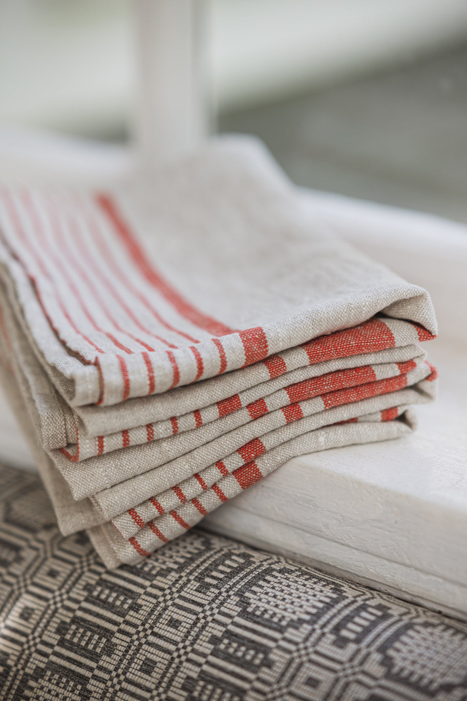 Linen Tea Towels – Set of 2 in Red Stripes TT50x70 Old Linen Mill