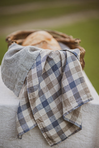Linen Tea Towels Set of 4 In Blue Gray Gingham Checks TT50x70 Old Linen Mill
