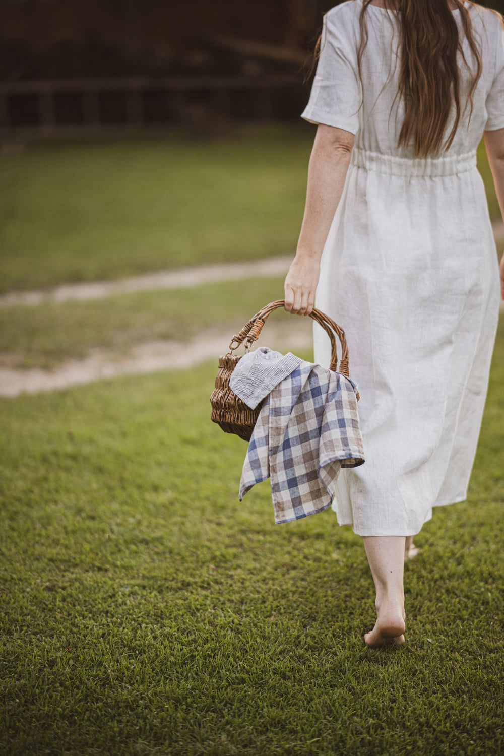 Linen Tea Towels Set of 4 In Blue Gray Gingham Checks TT50x70 Old Linen Mill