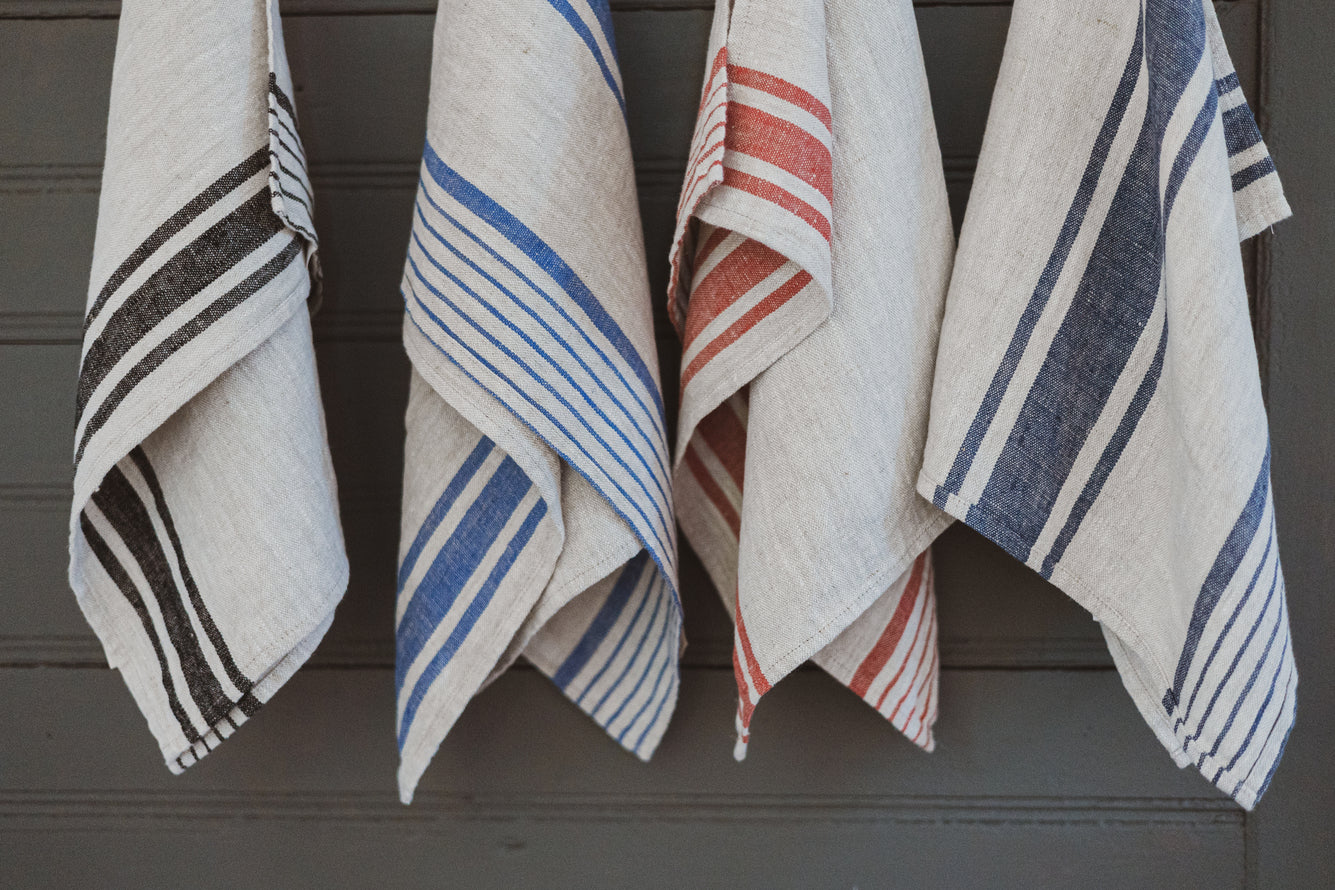 Linen Tea Towels – Set of 4 in Different Color Stripes TT50x70 Old Linen Mill