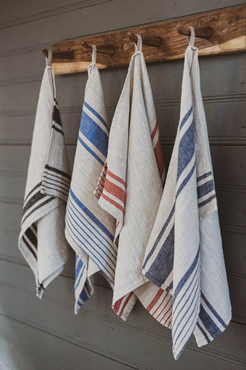 Linen Tea Towels – Set of 4 in Different Color Stripes TT50x70 Old Linen Mill