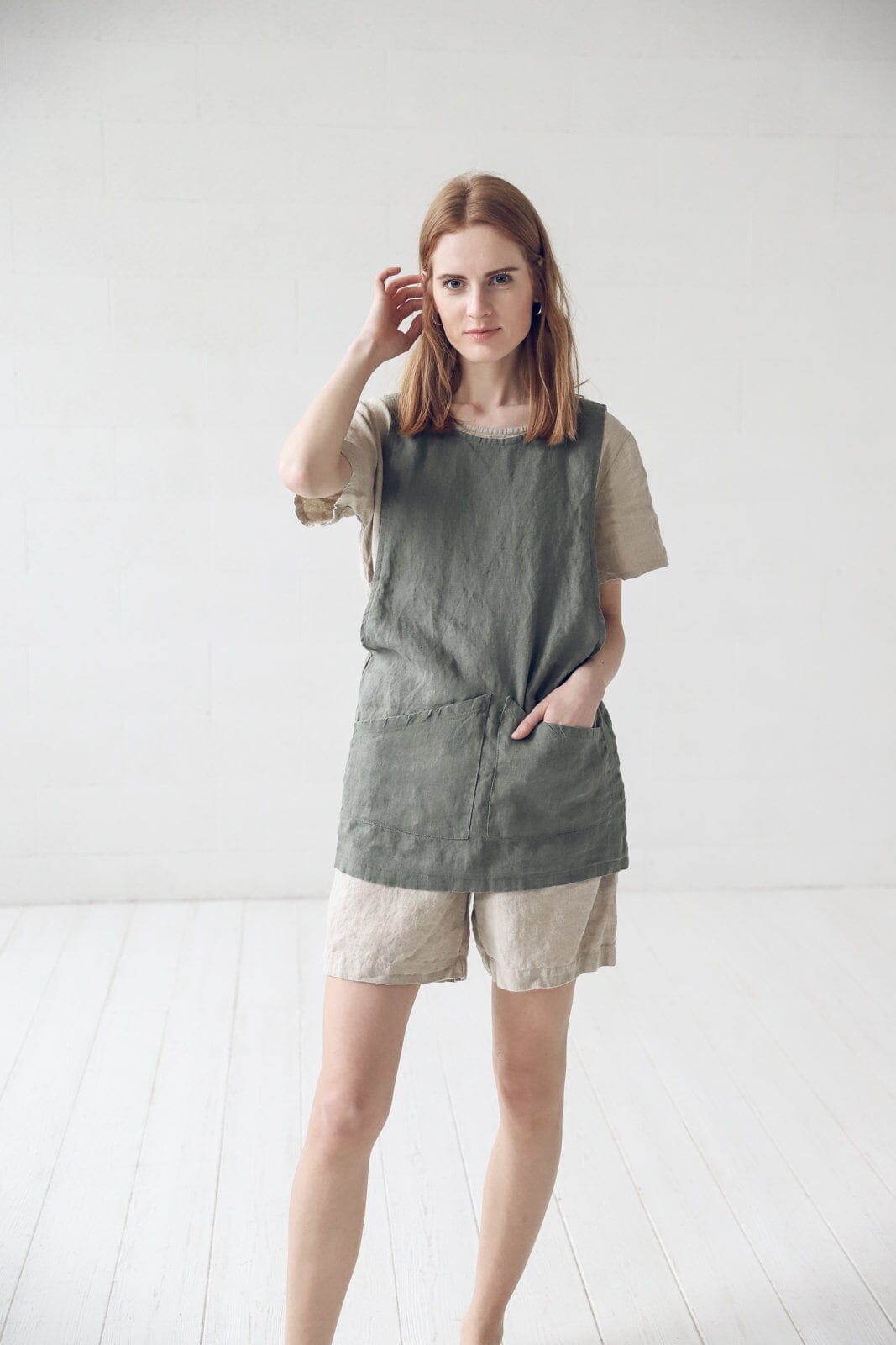 Linen Tee for Women Old Linen Mill Small Grey Checks XS/S 