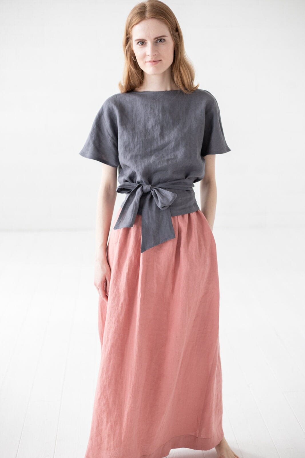 Linen Top Tie Waist Kimono Blouse Old Linen Mill 