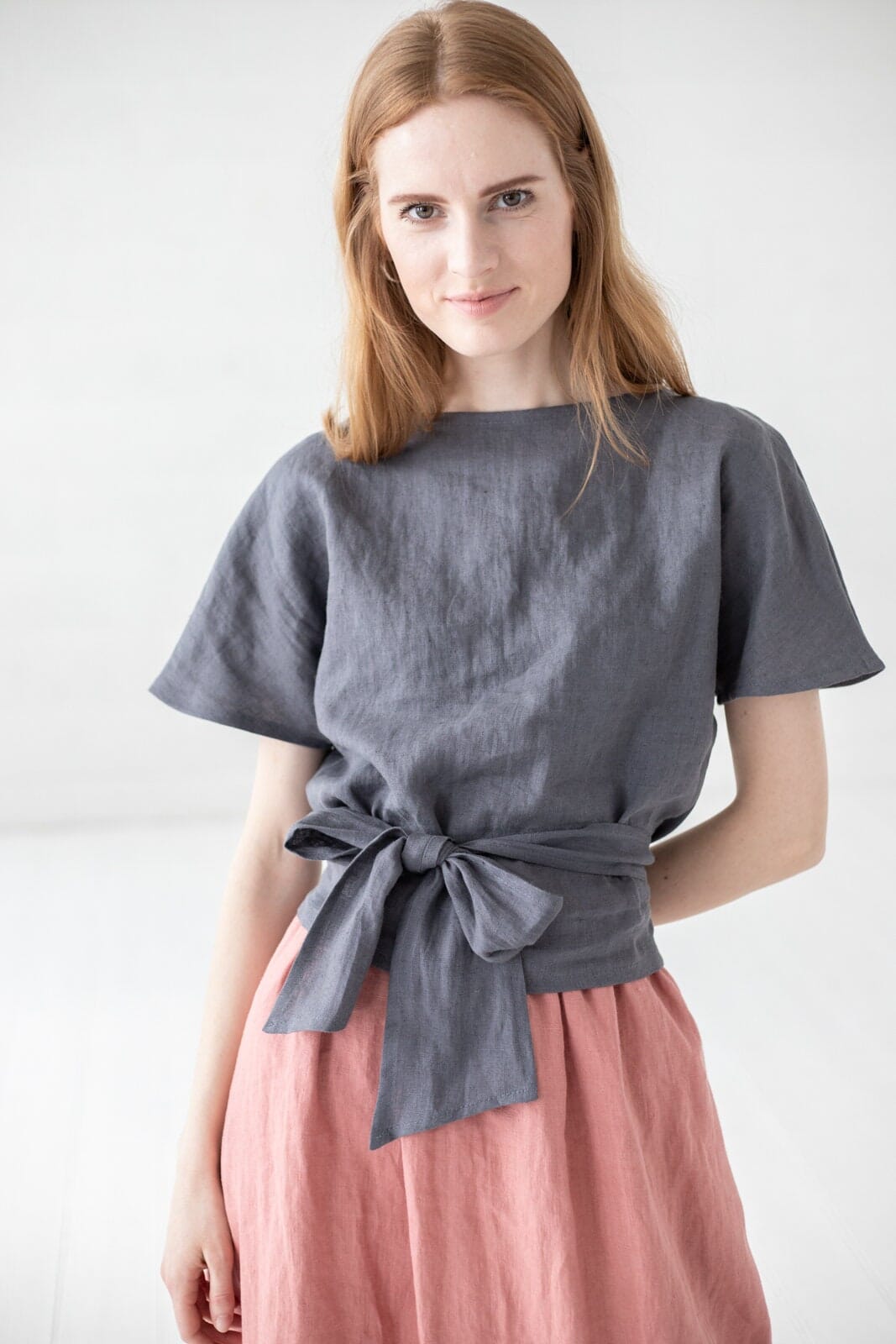 Linen Top Tie Waist Kimono Blouse Old Linen Mill 