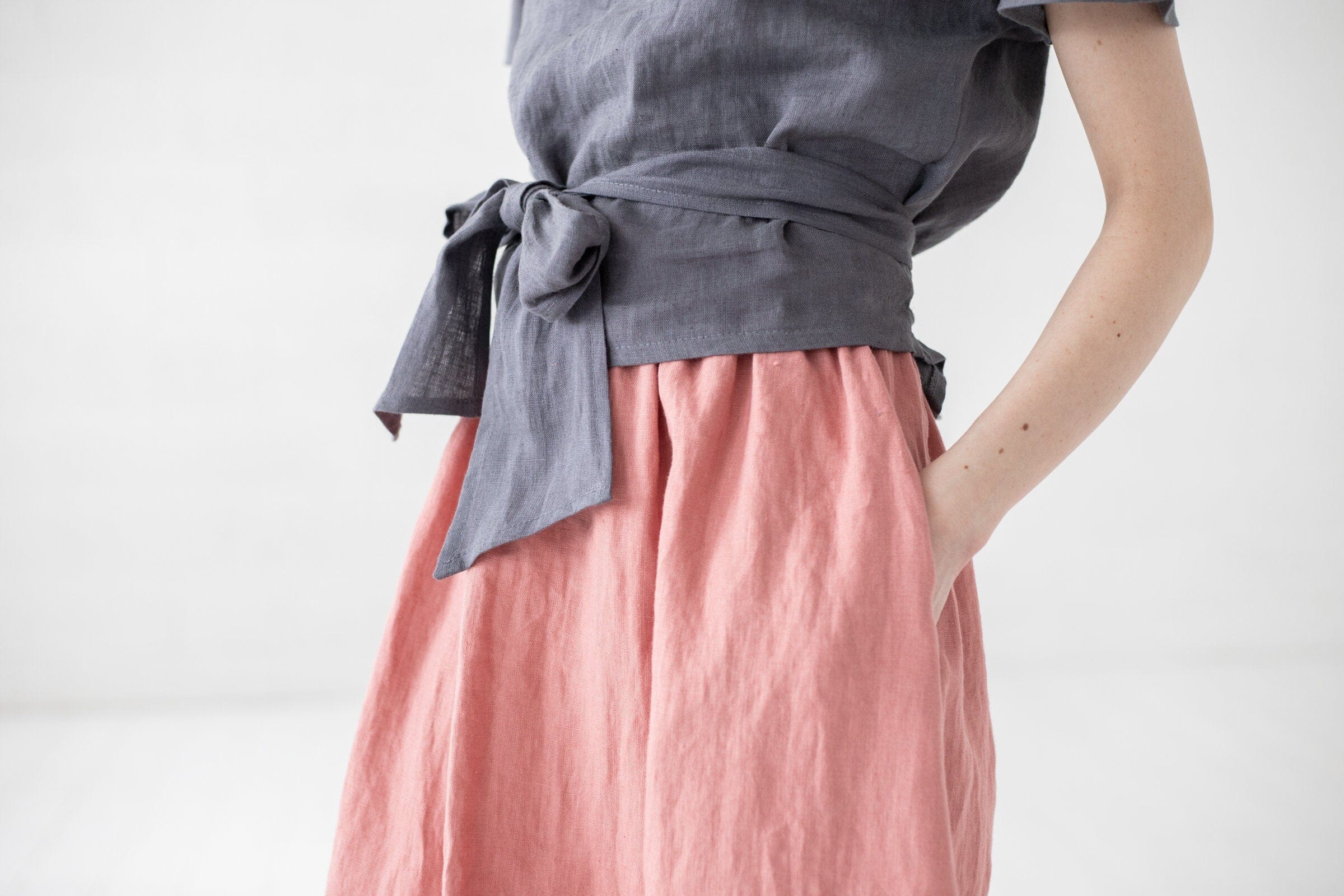 Linen Top Tie Waist Kimono Blouse Old Linen Mill 