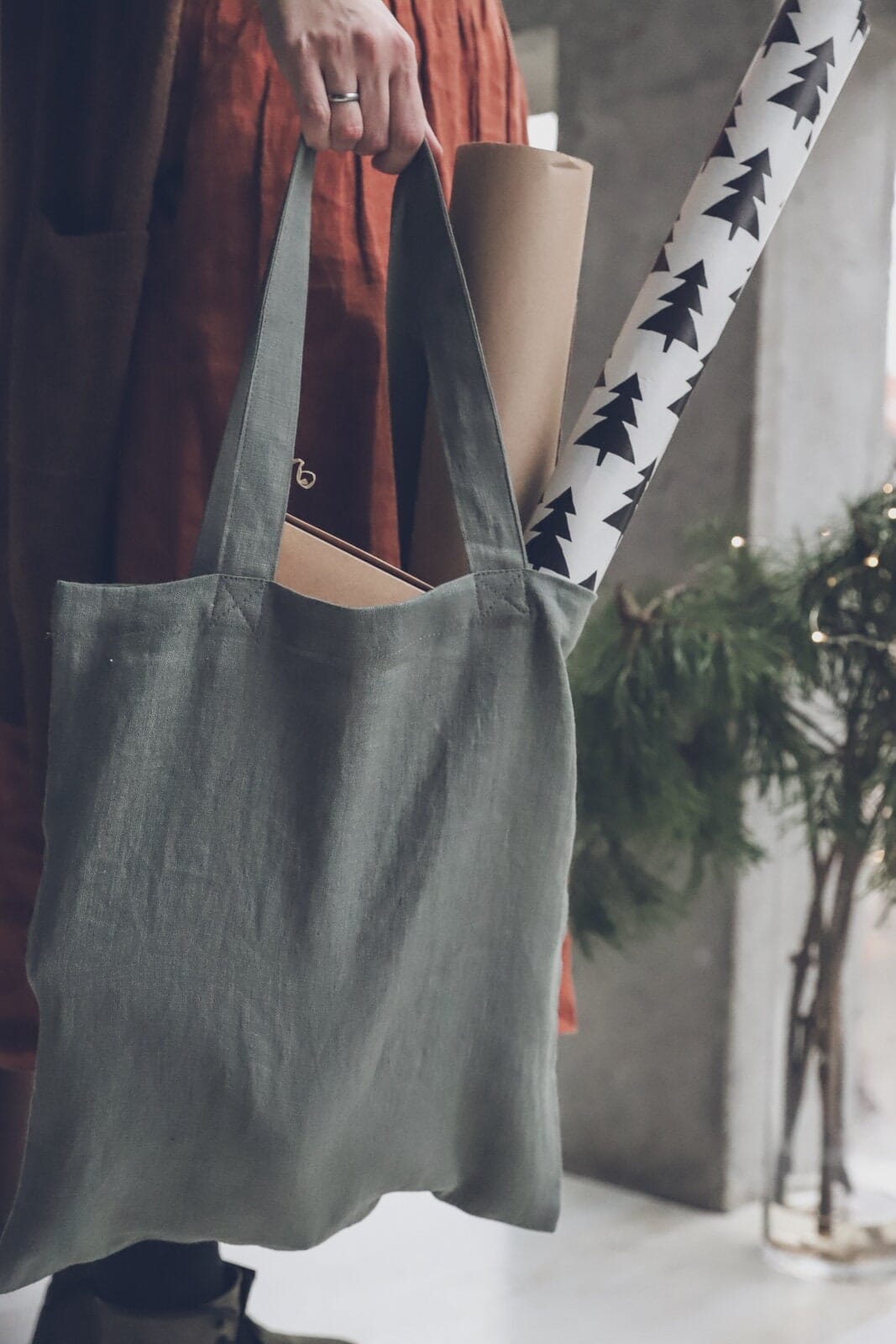 Linen Tote Bag Gift Idea Old Linen Mill Sage Green 