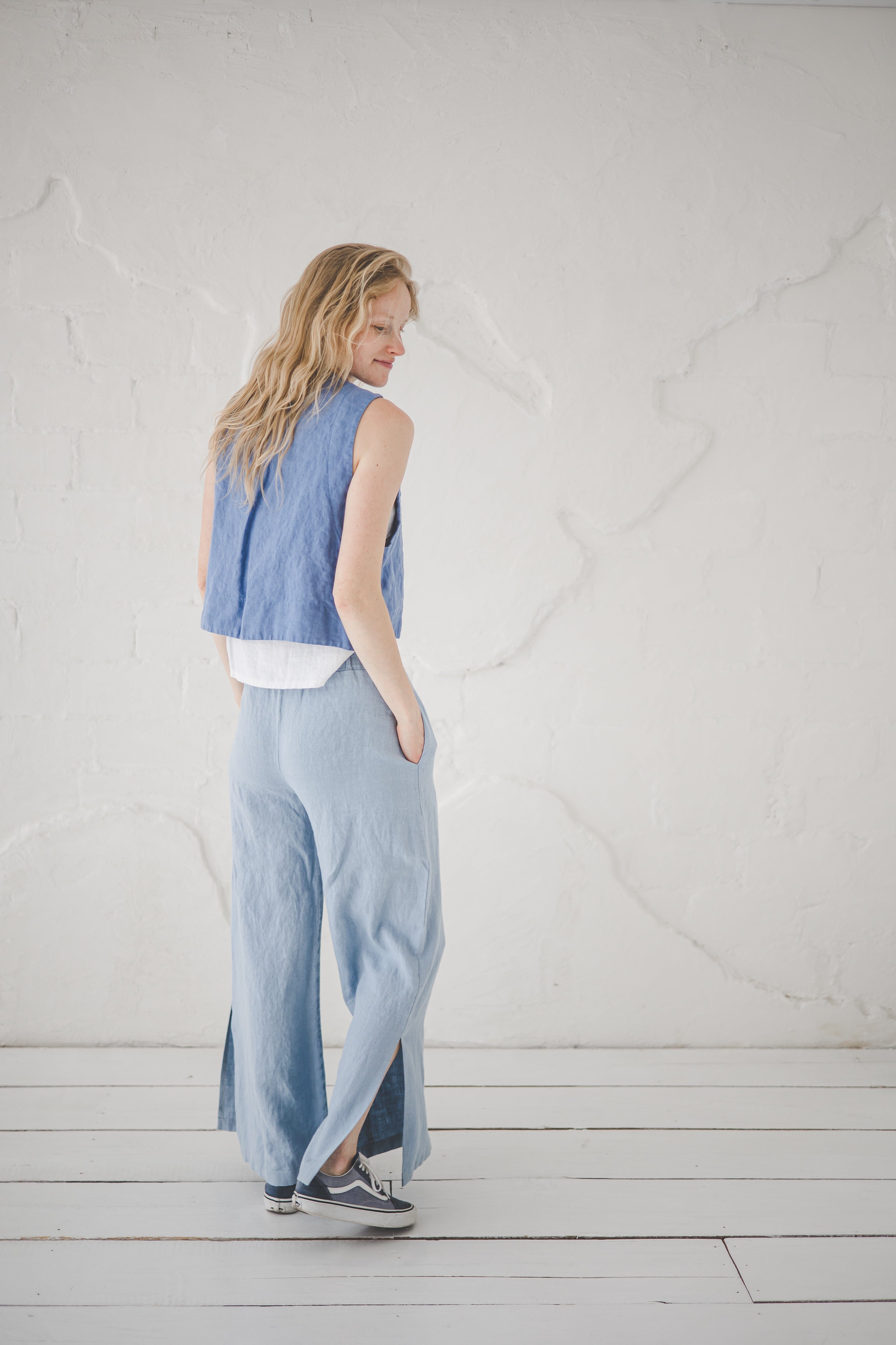 Linen Trousers with Side Slits – Old Linen Mill - Main Image
