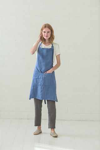 Linen Unisex Full Apron Old Linen Mill Small Grey Checks 