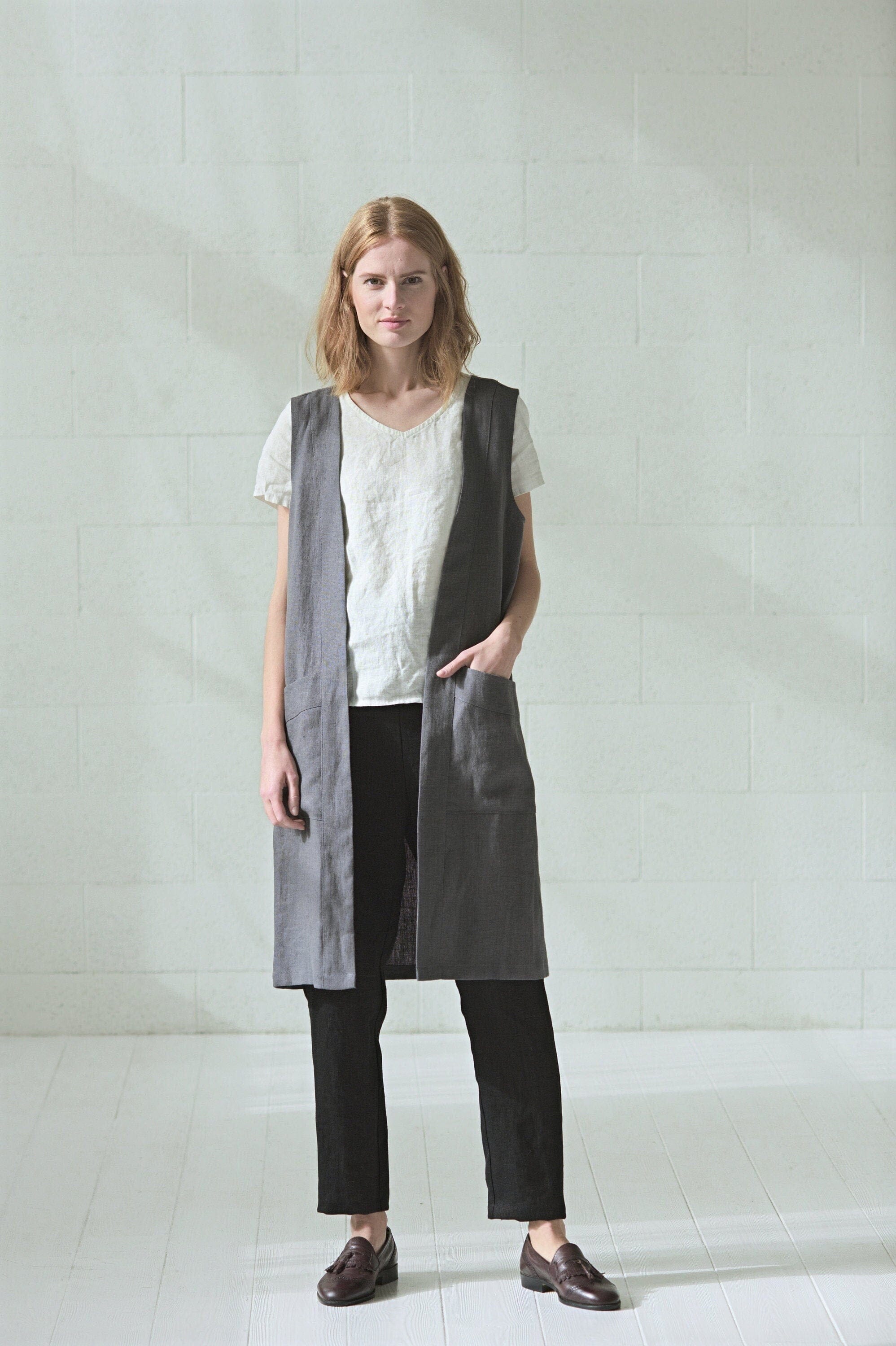 Linen Vest for Women Old Linen Mill Heavy Solid Grey XS/S 