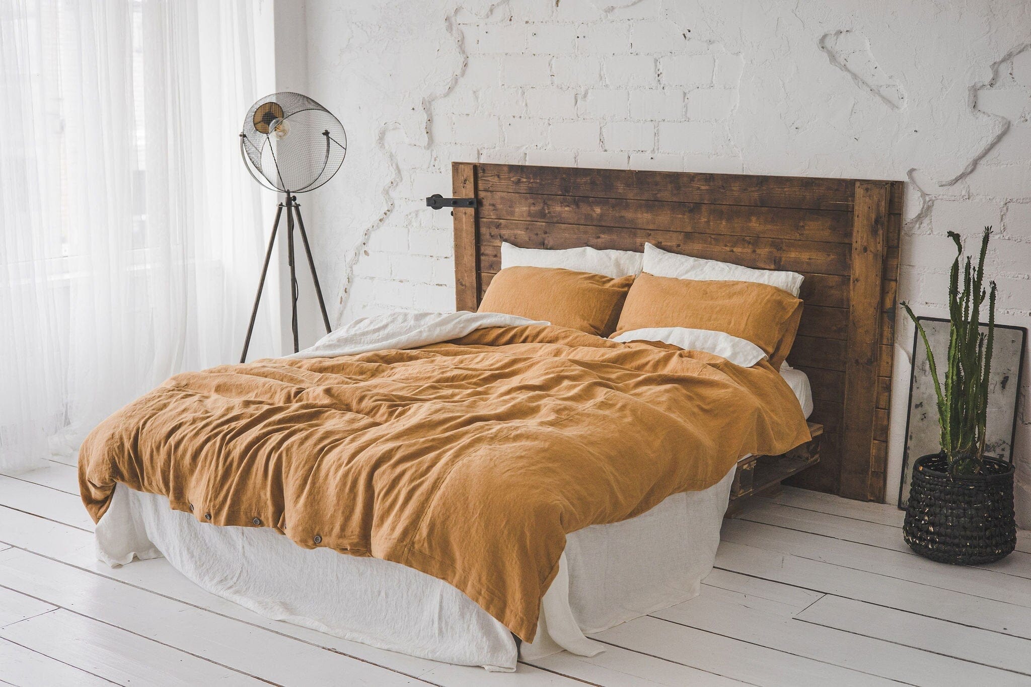 Linen Violet Ash Boho Bedding Set Old Linen Mill Honey Gold US/CA Single 