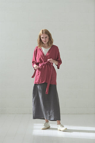 Long Linen Belt Accessory Old Linen Mill Small Grey Checks 