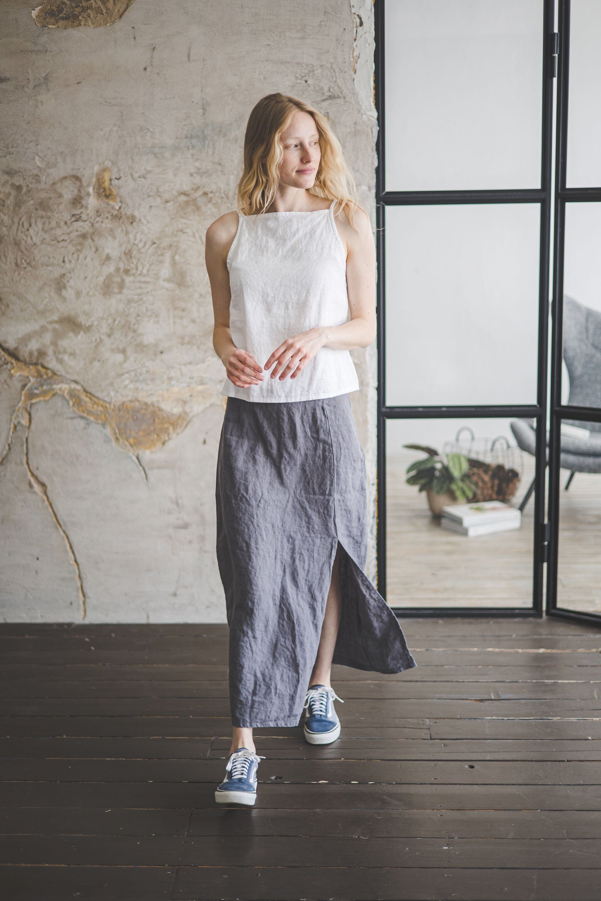 Long Linen Skirt With Front Slit SK11 Old Linen Mill