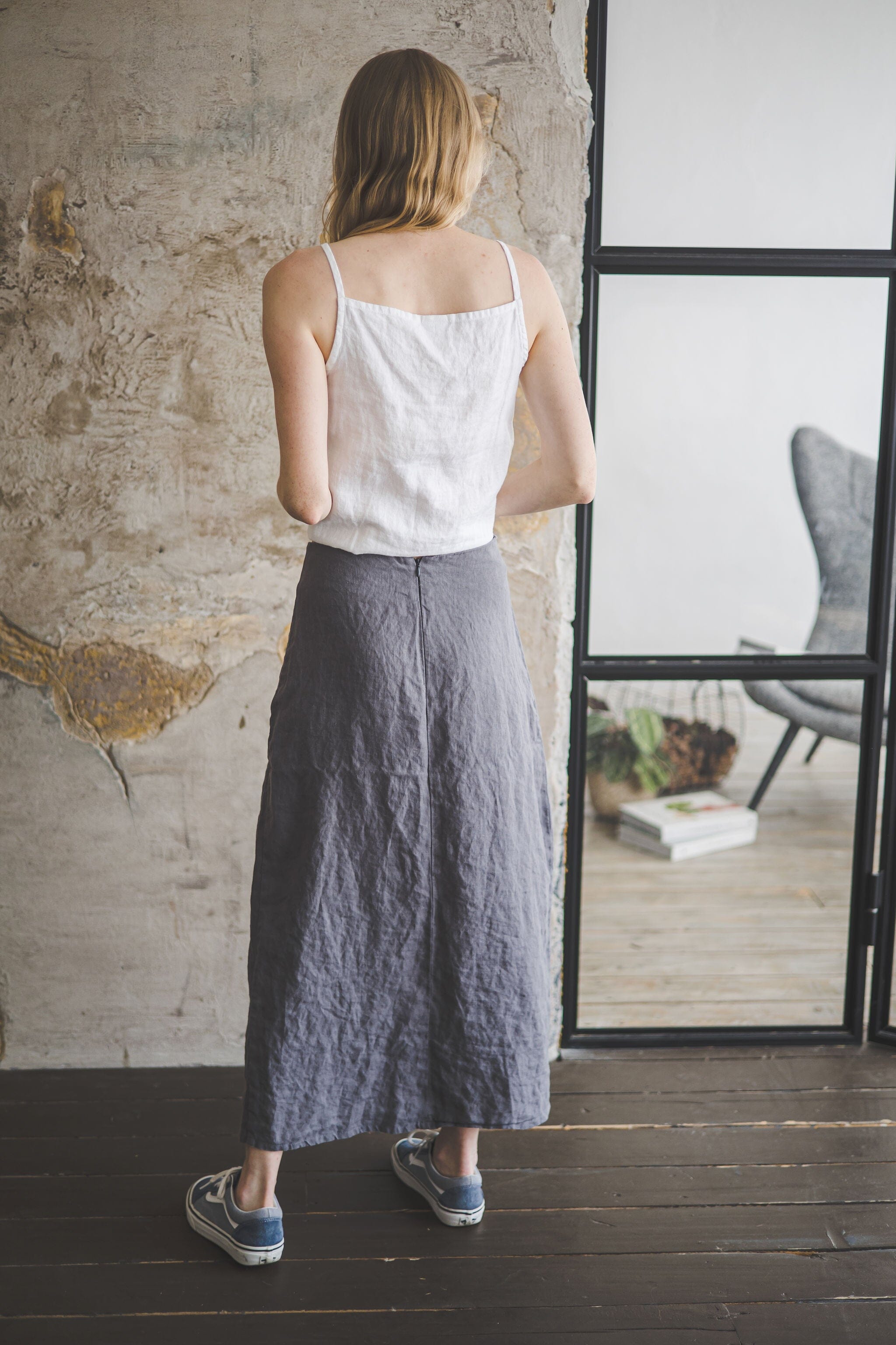 Long Linen Skirt With Front Slit SK11 Old Linen Mill