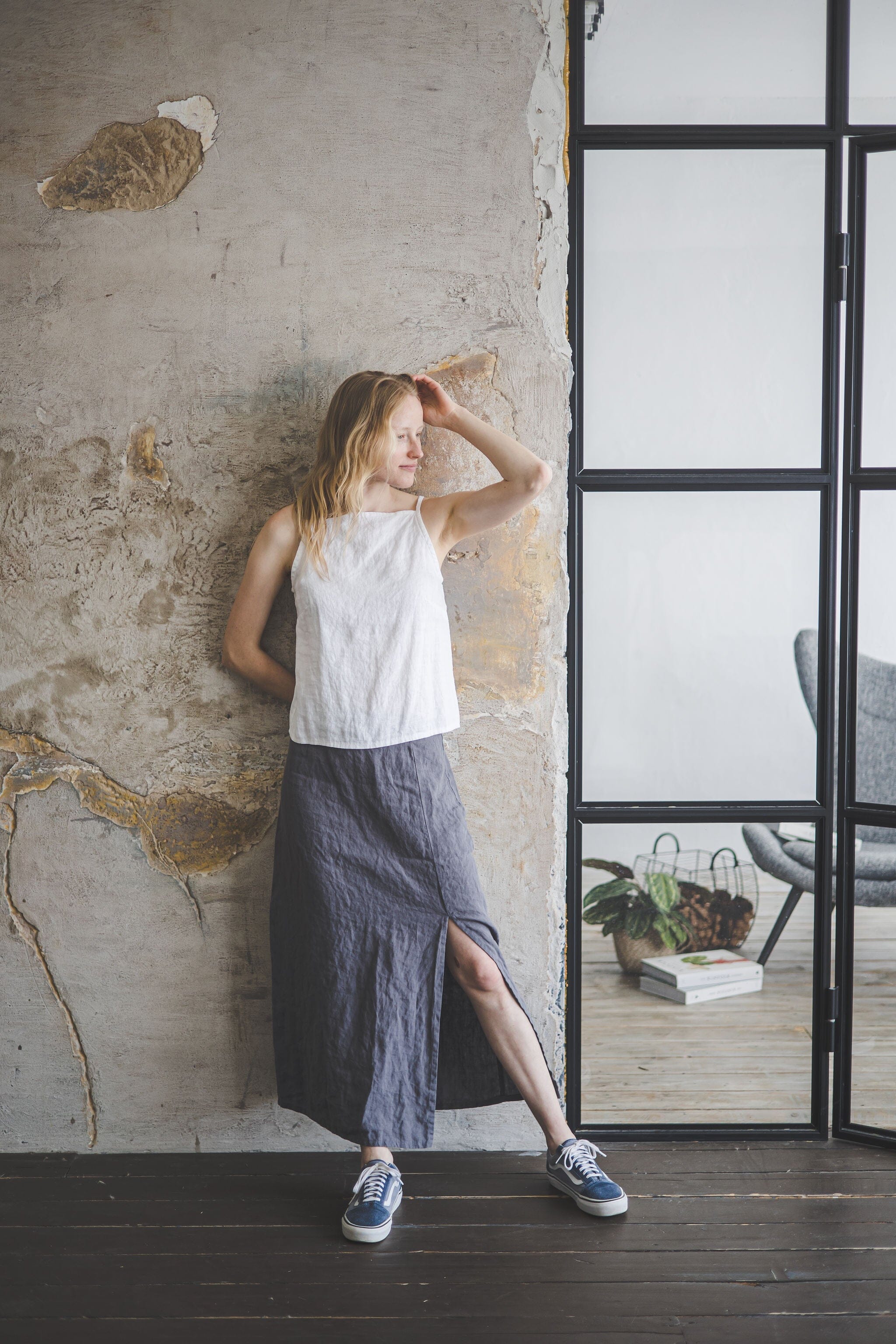 Long Linen Skirt With Front Slit SK11 Old Linen Mill