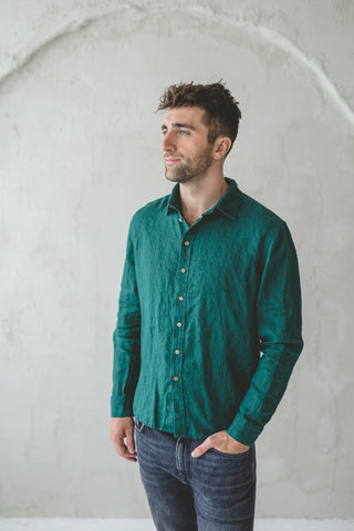 Long Sleeve Fitted Linen Men's Shirt Old Linen Mill