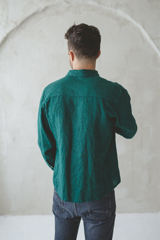 Long Sleeve Fitted Linen Men's Shirt Old Linen Mill