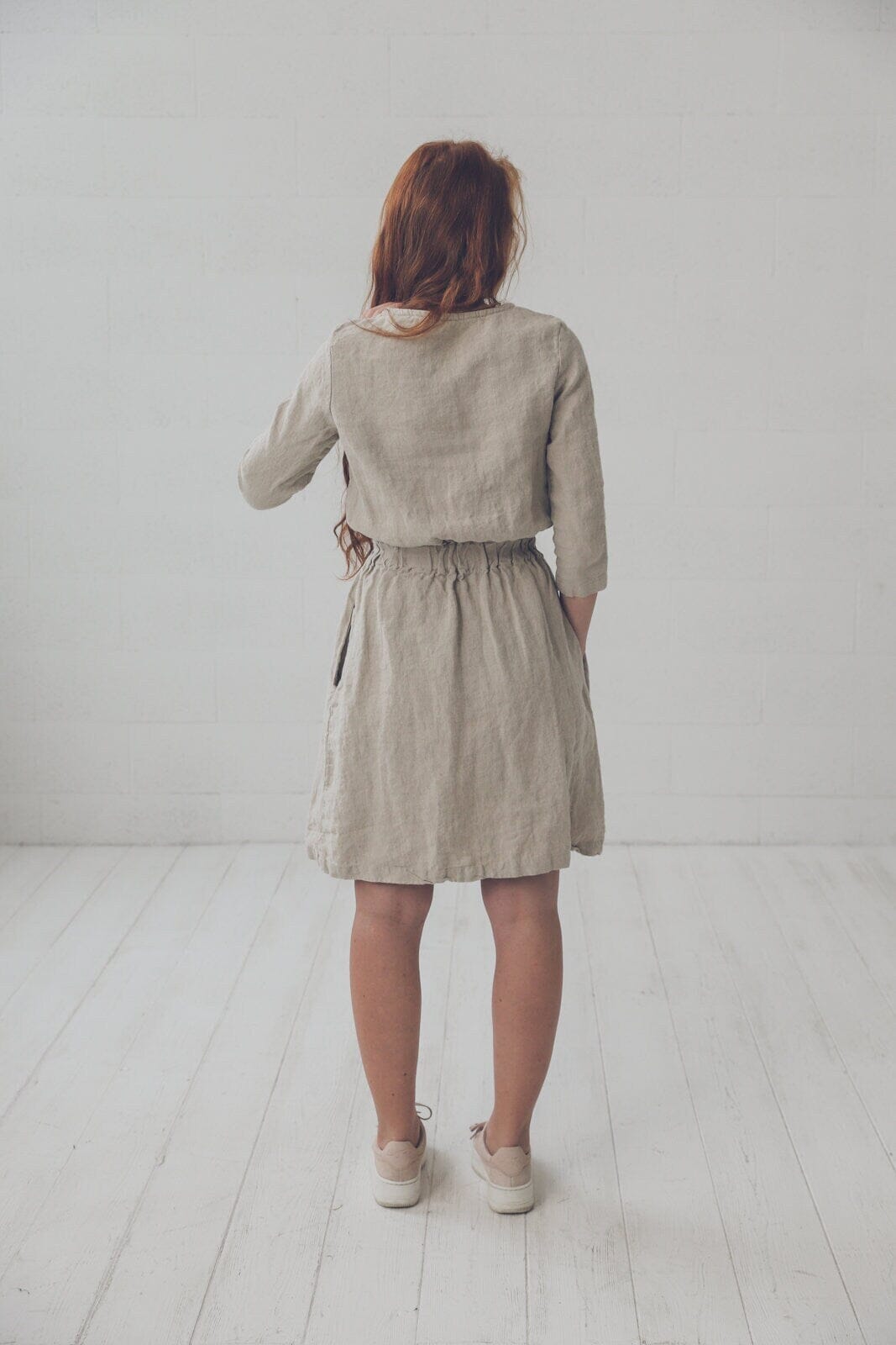 Long-Sleeve Linen Dress with Pockets D06-1 Old Linen Mill