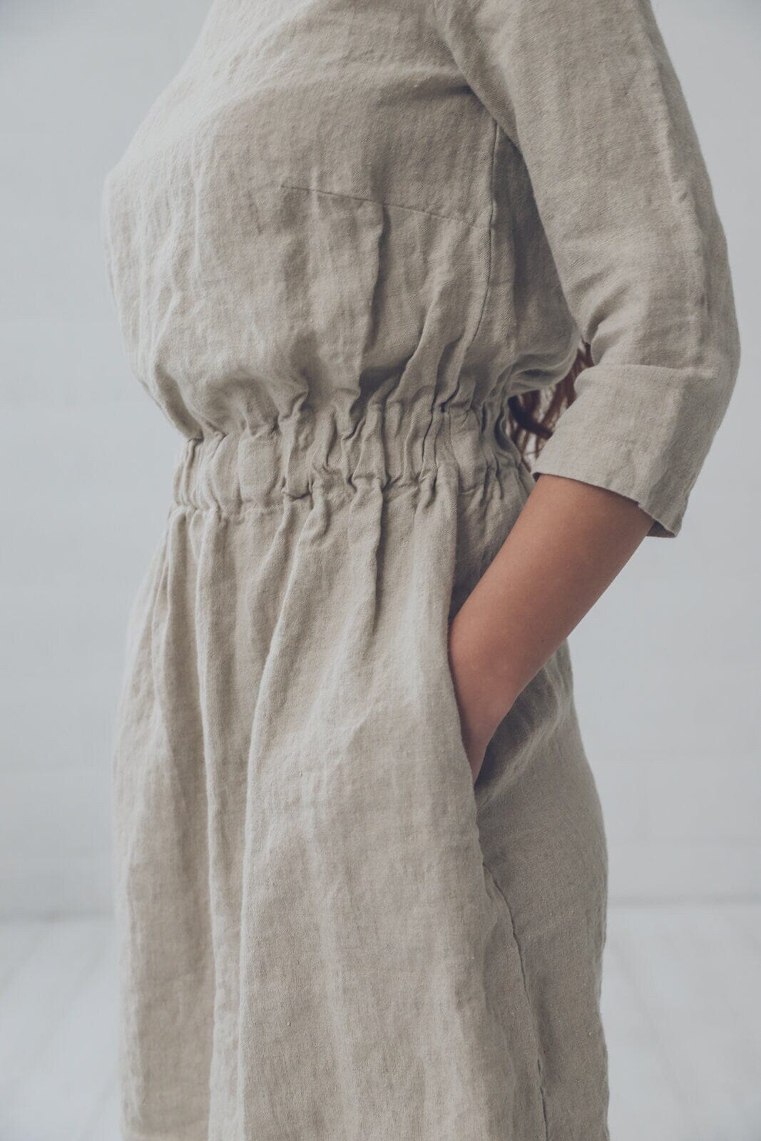Long-Sleeve Linen Dress with Pockets D06-1 Old Linen Mill