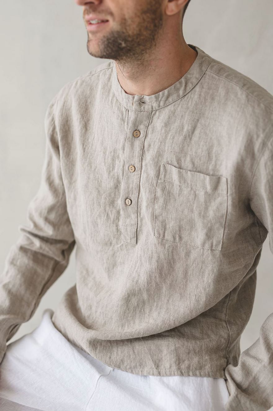 Long Sleeve Men's Linen Top Old Linen Mill
