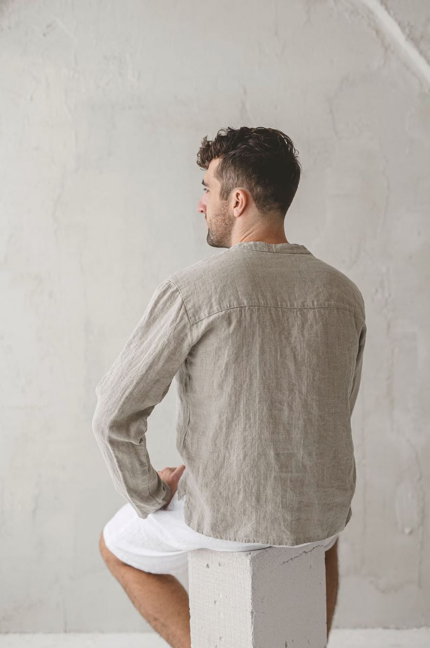 Long Sleeve Men's Linen Top Old Linen Mill