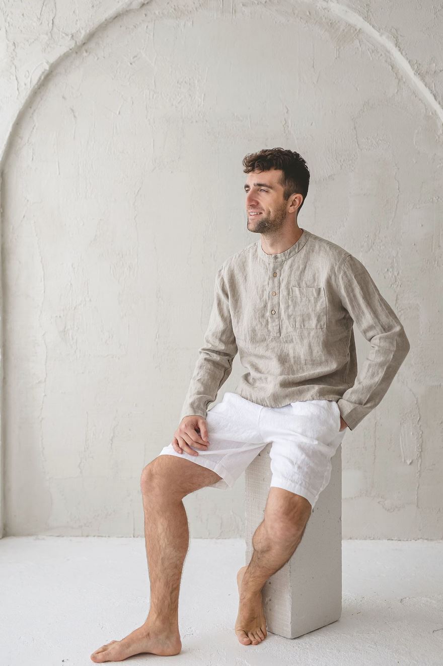 Long Sleeve Men's Linen Top Old Linen Mill