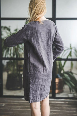 Long Sleeves Linen Tunic Dress Old Linen Mill 
