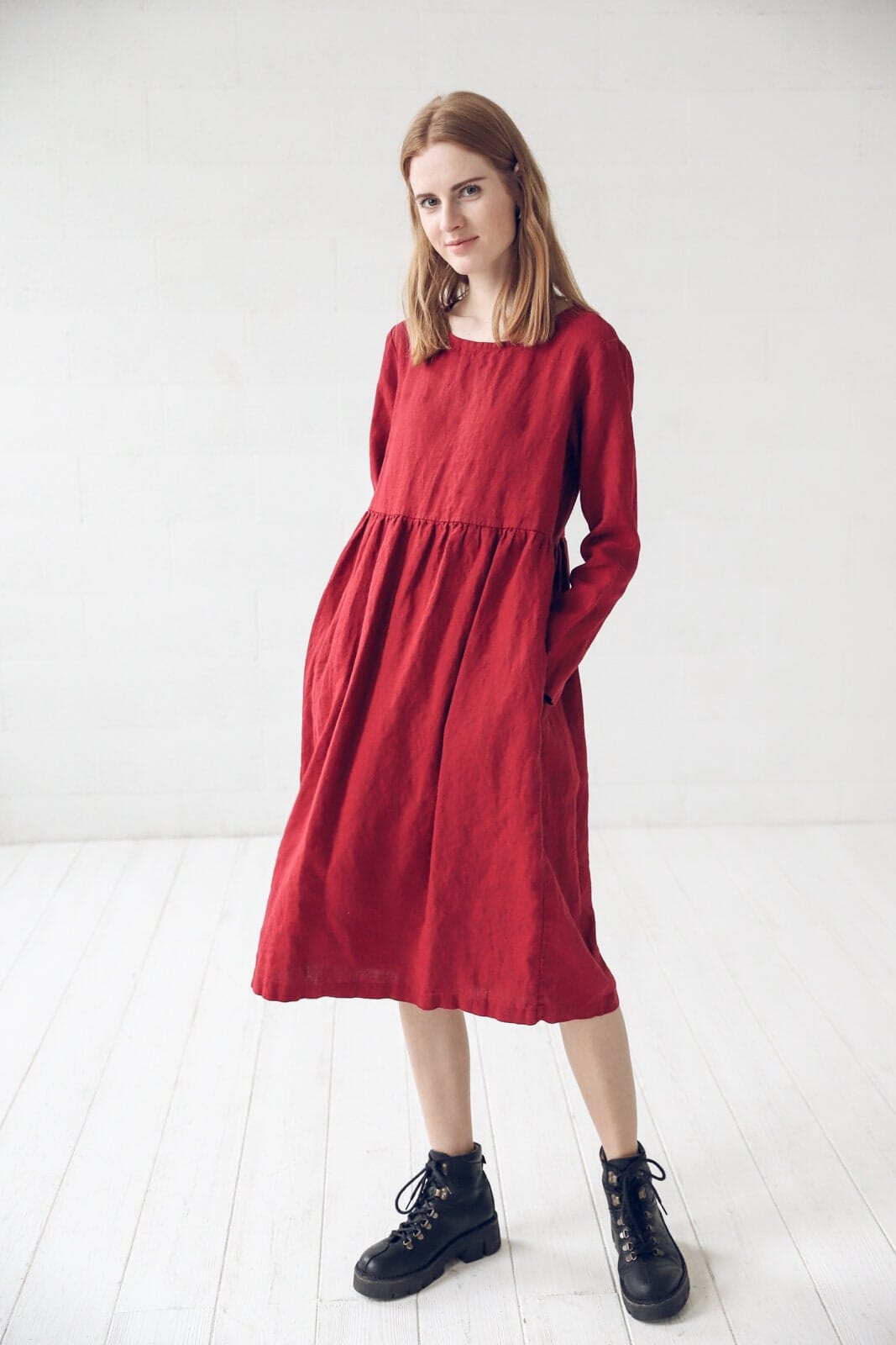 Long Sleeves Midi Linen Dress Old Linen Mill 