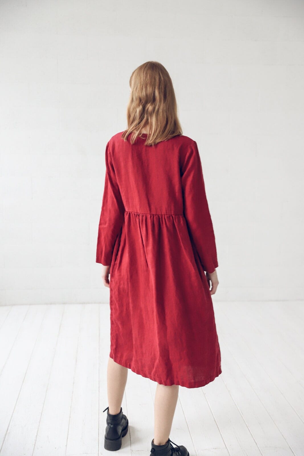 Long Sleeves Midi Linen Dress Old Linen Mill 