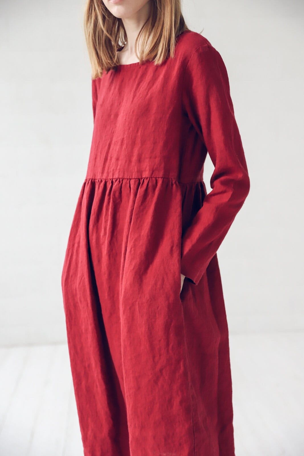 Long Sleeves Midi Linen Dress Old Linen Mill 