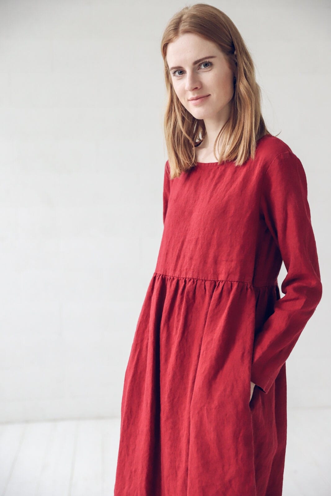Long Sleeves Midi Linen Dress Old Linen Mill 