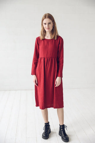 Long Sleeves Midi Linen Dress Old Linen Mill Small Grey Checks XS/S 