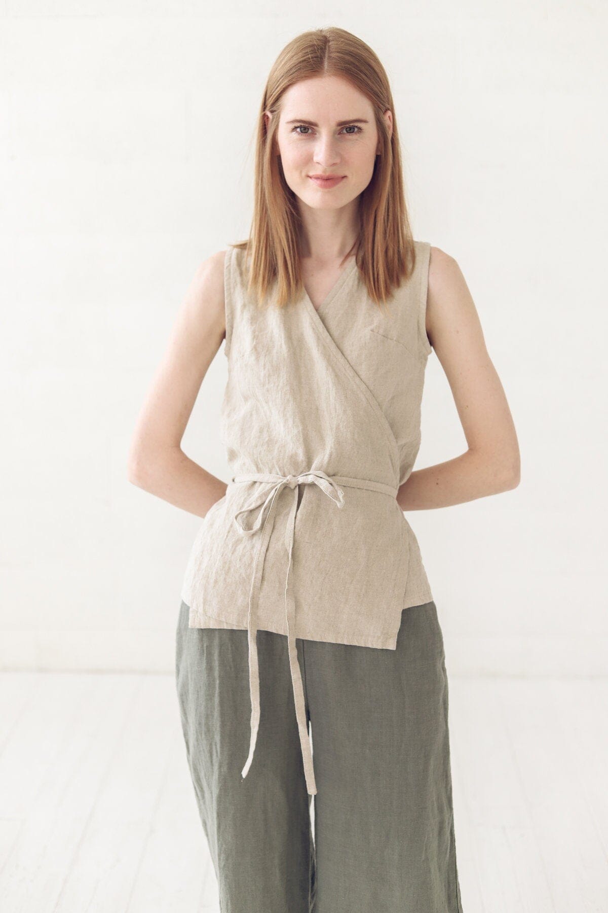Long Tie Linen Wrap Top Old Linen Mill 
