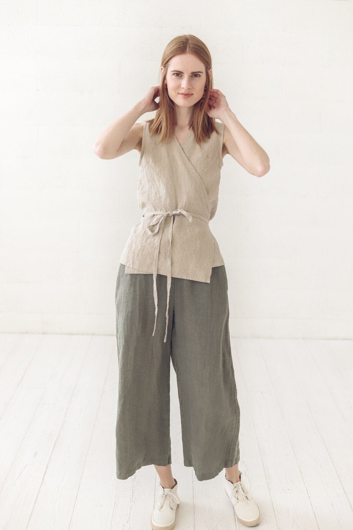 Long Tie Linen Wrap Top Old Linen Mill 