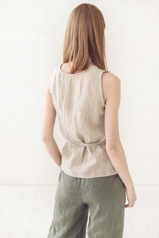 Long Tie Linen Wrap Top Old Linen Mill 