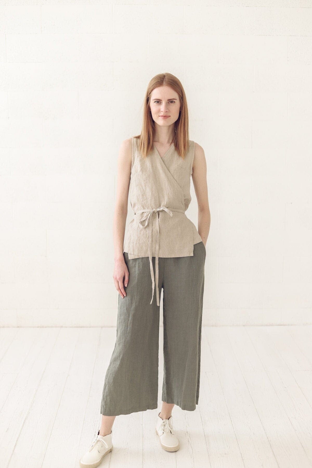 Long Tie Linen Wrap Top Old Linen Mill 