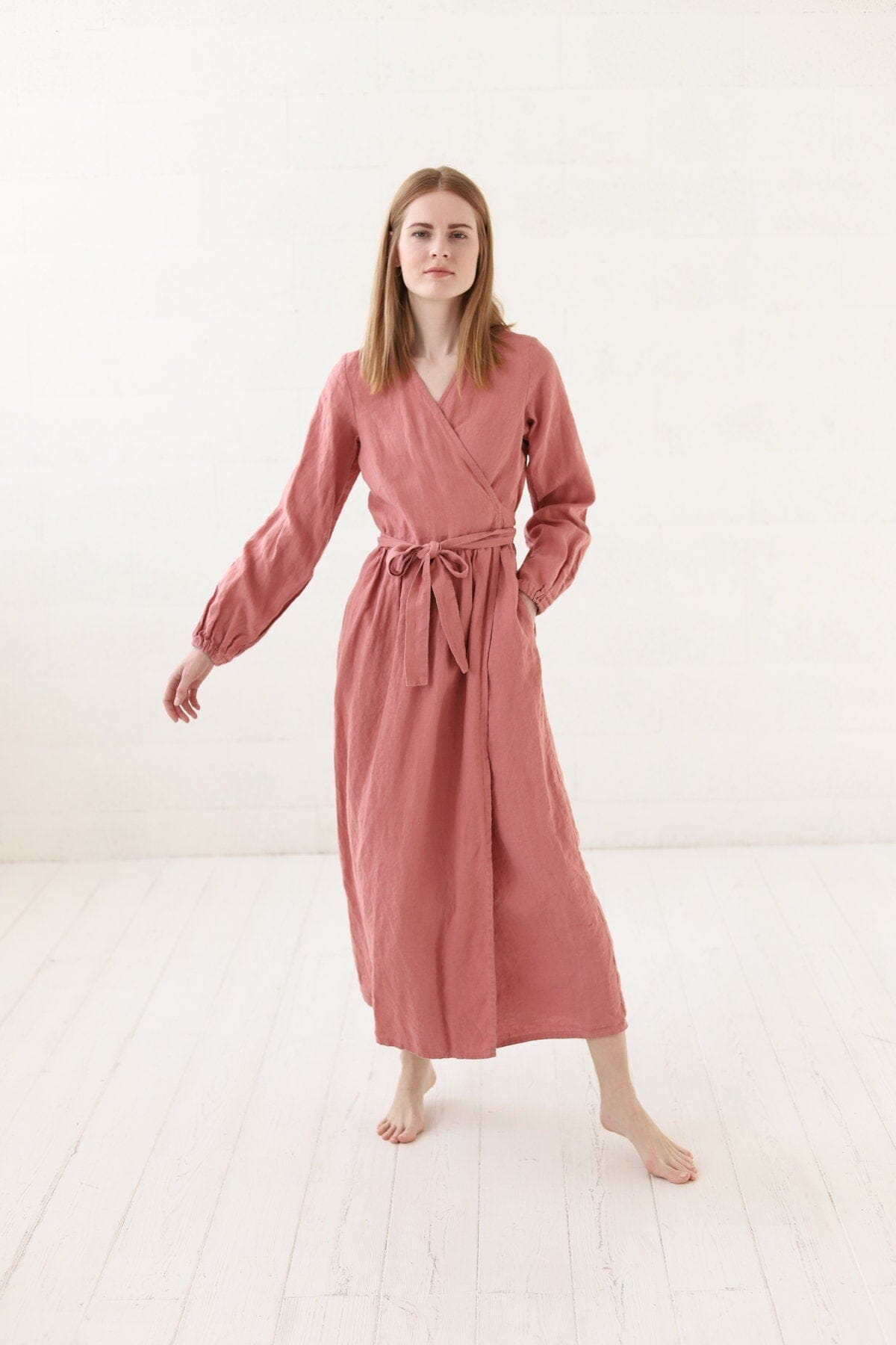 Long Wrap Linen Dress Old Linen Mill 