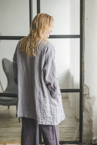 READY TO SHIP Loose Linen Jacket with Pockets C18 Old Linen Mill