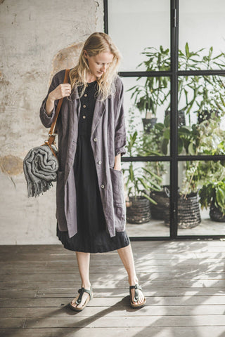 Loose Linen Jacket With Side Pockets C01 Old Linen Mill 