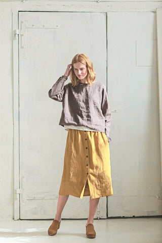 Loose Linen Short Top Old Linen Mill Small Grey Checks XS/S 