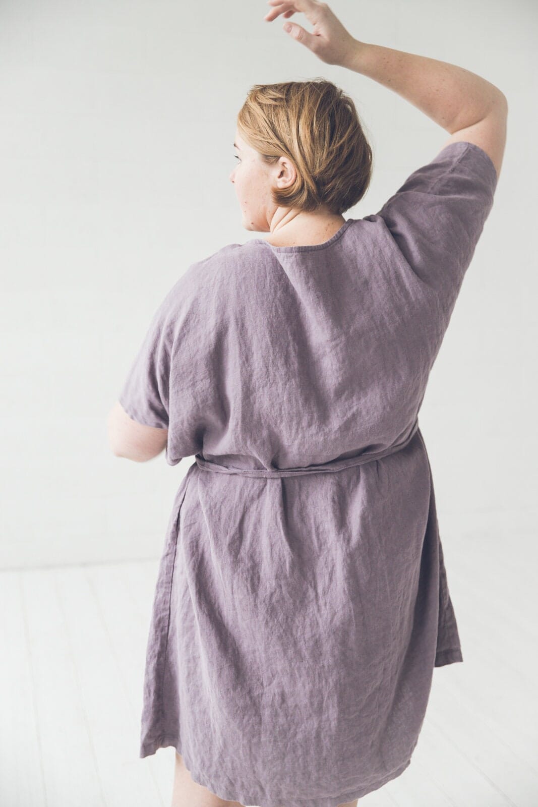 READY TO SHIP  Loose Linen Women Dress with Belt Violet Ash Old Linen Mill