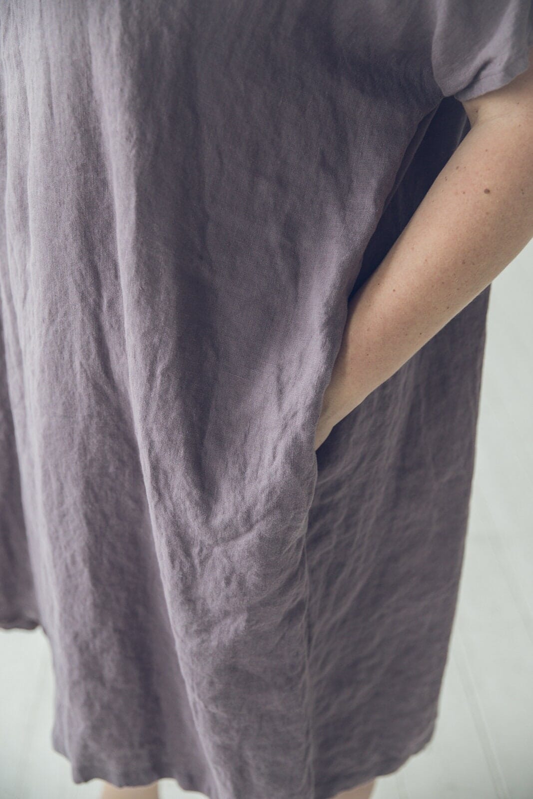 READY TO SHIP  Loose Linen Women Dress with Belt Violet Ash Old Linen Mill