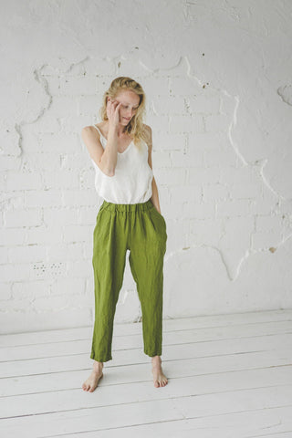 Loose Natural Linen Pants Old Linen Mill Small Grey Checks XS 