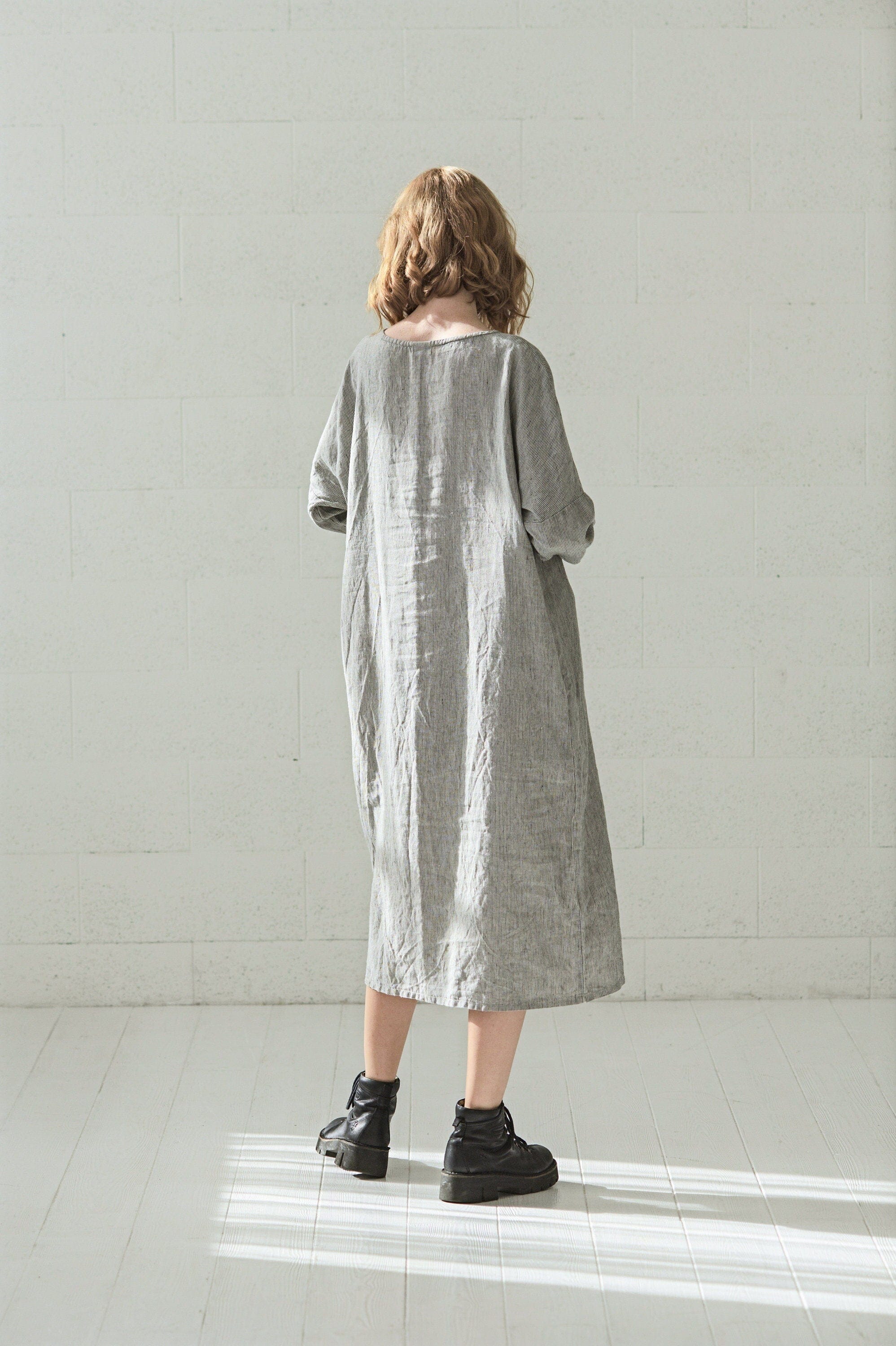 Maxi Linen Dress with Long Sleeves Old Linen Mill 